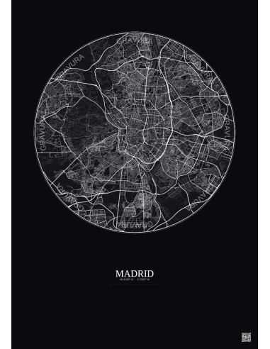 Affiche Madrid – Poster carte de ville 10km | Gravura – Fond foncé