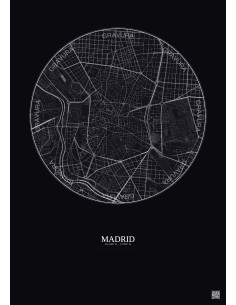 Affiche Madrid – Poster carte de ville 2.5km | Gravura – Fond foncé