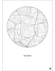 Affiche Madrid – Poster carte de ville 2.5km | Gravura – Fond clair