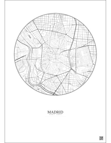 Affiche Madrid – Poster carte de ville 2.5km | Gravura – Fond clair
