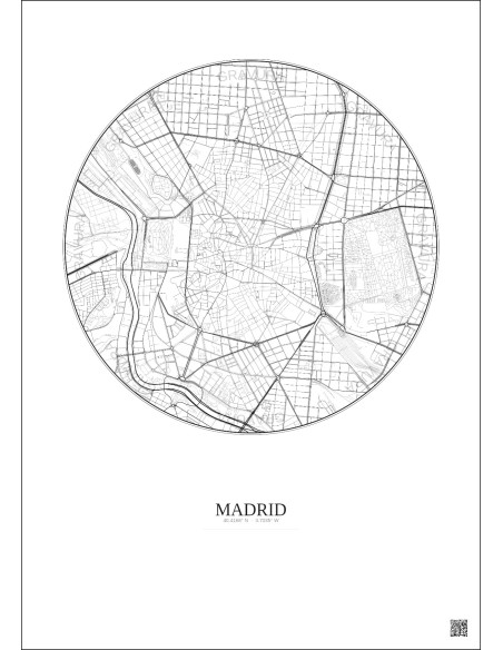Affiche Madrid – Poster carte de ville 2.5km | Gravura – Fond clair