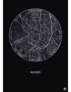 Affiche Madrid – Poster carte de ville 6km | Gravura – Fond foncé