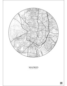 Affiche Madrid – Poster carte de ville 6km | Gravura – Fond clair