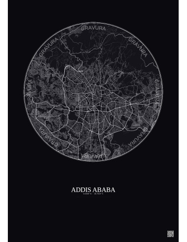 Affiche Addis Ababa – Poster carte de ville 10km | Gravura – Fond foncé