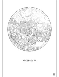 Affiche Addis Ababa – Poster carte de ville 10km | Gravura – Fond clair