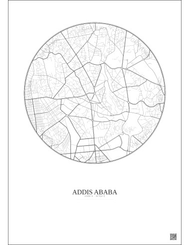 Affiche Addis Ababa – Poster carte de ville 2.5km | Gravura – Fond clair