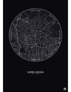 Affiche Addis Ababa – Poster carte de ville 6km | Gravura – Fond foncé