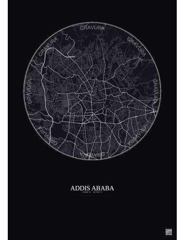Affiche Addis Ababa – Poster carte de ville 6km | Gravura – Fond foncé