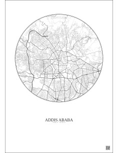 Affiche Addis Ababa – Poster carte de ville 6km | Gravura – Fond clair
