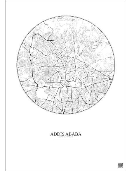 Affiche Addis Ababa – Poster carte de ville 6km | Gravura – Fond clair