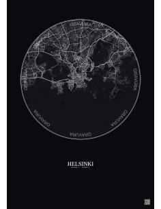Affiche Helsinki – Poster carte de ville 10km | Gravura – Fond foncé