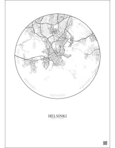 Affiche Helsinki – Poster carte de ville 6km | Gravura – Fond clair