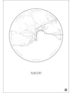 Affiche Ajaccio – Poster carte de ville 5km | Gravura – Fond clair