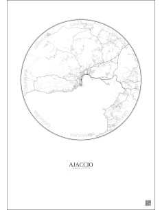 Affiche Ajaccio – Poster carte de ville 10km | Gravura – Fond clair