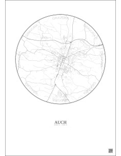 Affiche Auch – Poster carte de ville 5km | Gravura – Fond clair
