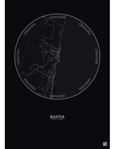 Affiche Bastia – Poster carte de ville 5km | Gravura – Fond foncé