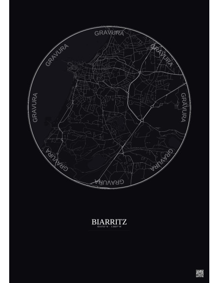 Affiche Biarritz – Poster carte de ville 2.5km | Gravura – Fond foncé