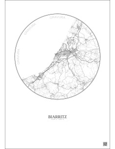 Affiche Biarritz – Poster carte de ville 20km | Gravura – Fond clair