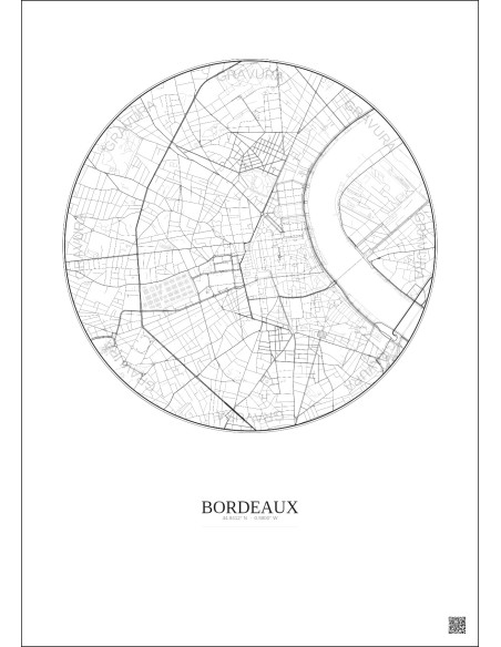 Bordeaux City Map Poster 2.5km | Gravura – Light background