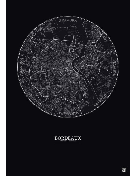 Bordeaux City Map Poster 10km | Gravura – Dark background