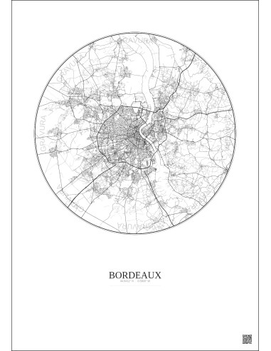 Bordeaux City Map Poster 20km | Gravura – Light background