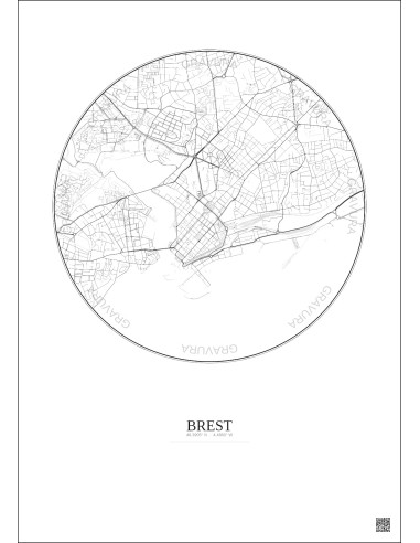 Affiche Brest – Poster carte de ville 2.5km | Gravura – Fond clair