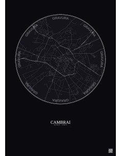Affiche Cambrai – Poster carte de ville 2.5km | Gravura – Fond foncé