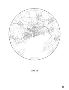 Affiche Brest – Poster carte de ville 10km | Gravura – Fond clair