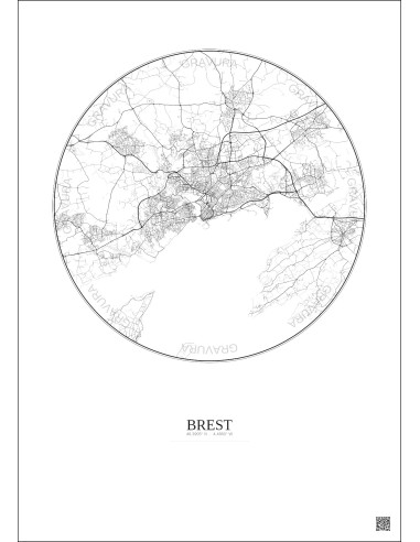 Affiche Brest – Poster carte de ville 10km | Gravura – Fond clair