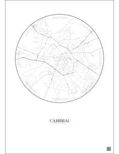 Affiche Cambrai – Poster carte de ville 2.5km | Gravura – Fond clair