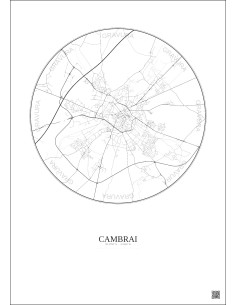 Affiche Cambrai – Poster carte de ville 5km | Gravura – Fond clair