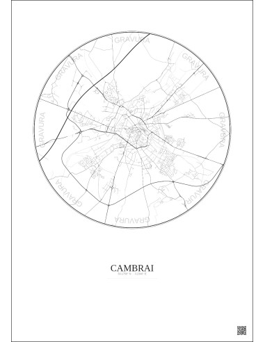Affiche Cambrai – Poster carte de ville 5km | Gravura – Fond clair