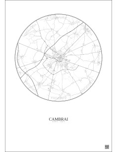 Affiche Cambrai – Poster carte de ville 10km | Gravura – Fond clair