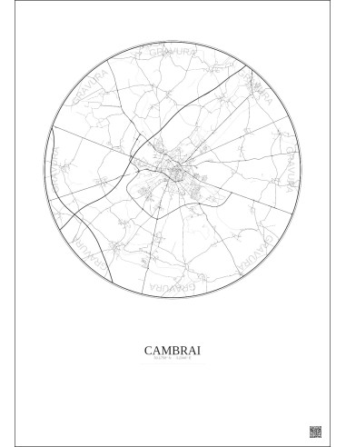 Affiche Cambrai – Poster carte de ville 10km | Gravura – Fond clair