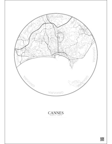 Affiche Cannes – Poster carte de ville 5km | Gravura – Fond clair