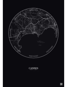 Affiche Cannes – Poster carte de ville 10km | Gravura – Fond foncé