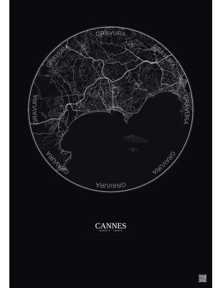 Affiche Cannes – Poster carte de ville 10km | Gravura – Fond foncé