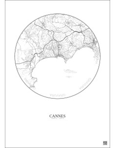 Affiche Cannes – Poster carte de ville 10km | Gravura – Fond clair
