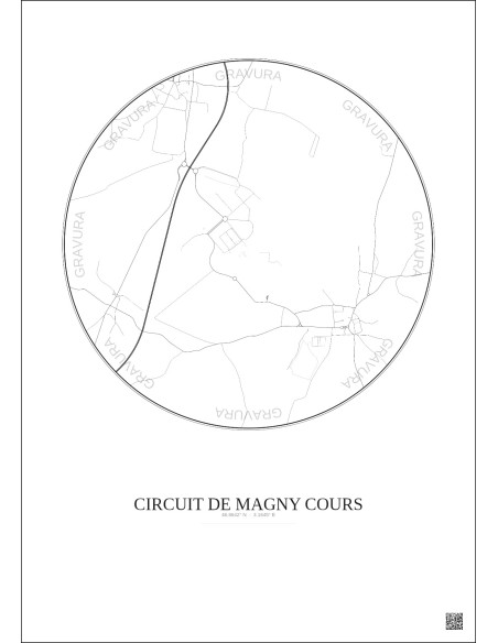 Affiche Circuit De Magny Cours – Poster carte de ville 2.5km | Gravura – Fond clair