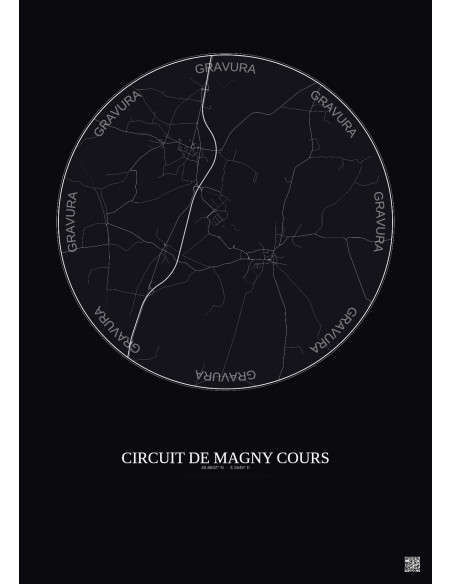 Affiche Circuit De Magny Cours – Poster carte de ville 5km | Gravura – Fond foncé