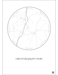 Affiche Circuit De Magny Cours – Poster carte de ville 5km | Gravura – Fond clair