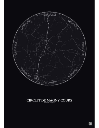 Affiche Circuit De Magny Cours – Poster carte de ville 10km | Gravura – Fond foncé