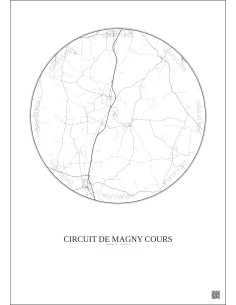 Affiche Circuit De Magny Cours – Poster carte de ville 10km | Gravura – Fond clair
