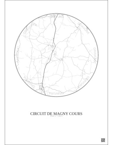 Affiche Circuit De Magny Cours – Poster carte de ville 10km | Gravura – Fond clair