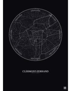 Affiche Clermont Ferrand – Poster carte de ville 2.5km | Gravura – Fond foncé