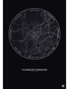 Affiche Clermont Ferrand – Poster carte de ville 5km | Gravura – Fond foncé