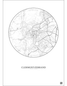 Affiche Clermont Ferrand – Poster carte de ville 5km | Gravura – Fond clair