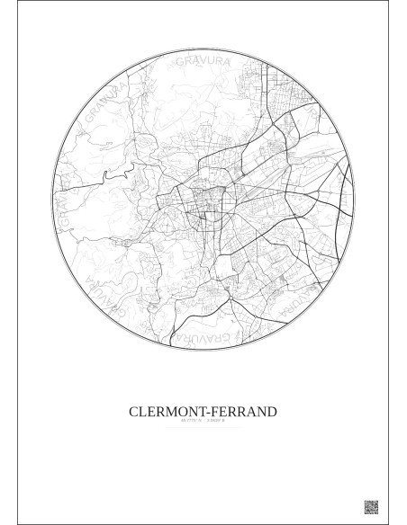 Affiche Clermont Ferrand – Poster carte de ville 5km | Gravura – Fond clair
