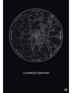 Affiche Clermont Ferrand – Poster carte de ville 10km | Gravura – Fond foncé