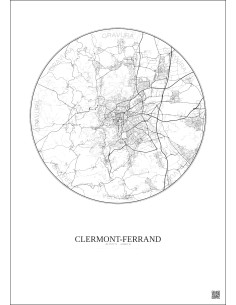 Affiche Clermont Ferrand – Poster carte de ville 10km | Gravura – Fond clair